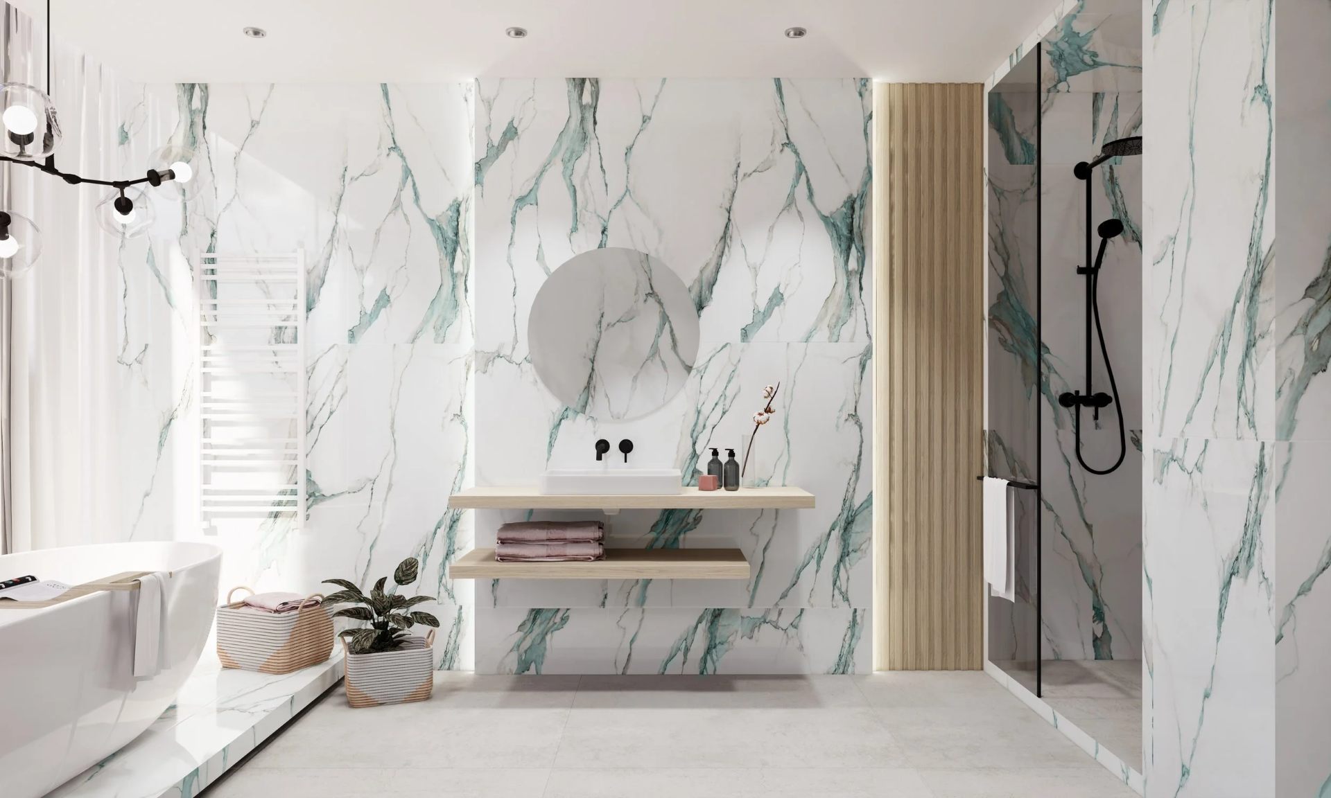 Bathroom with turquoise marble tiles